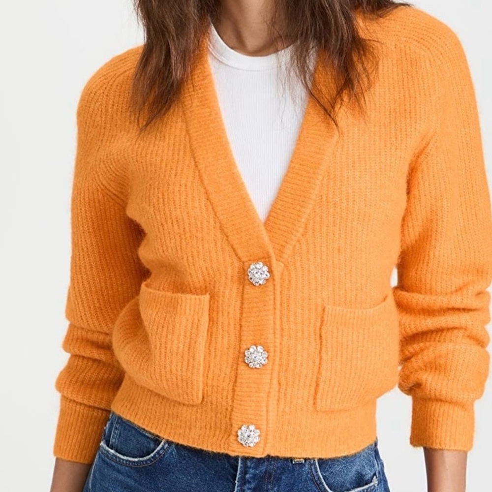 GANNI Soft Alpaca/Wool Knit Orange‎ Cardigan Jewel Buttons Size XL